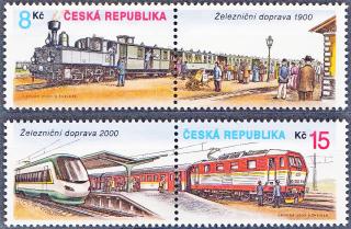 Doprava - železnice roku 1900 a 2000- s DV (známky z aršíku KP + KL)