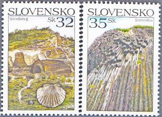 Ochrana přírody - Geologická lokalita Sandberg a  Šomoška (známky z aršíku)