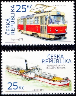 Historické dopravní prostředky - tramvaj T3, kolesový parník Dittrich 