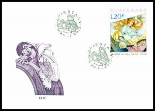 FDC - UMĚNÍ 2015 - Alfons Mucha - malba z hotelu Thermia Palace v Piešťanech