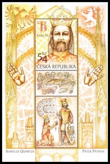 Karel IV. (aršík) II. vydání -správný nápis „KAROLUS QUARTUS“ 