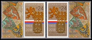 25. výročí vzniku České republiky (známky z aršíku - KL + KP)
