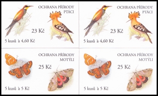 Ochrana přírody - Ptáci a motýli (známkové sešítky ZS 73a+b- 74 a+b)- 4ks (2+2) 