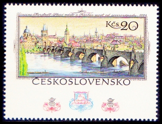 Stará Praha - 60 let čs. poštovní známky (známka z aršíku)