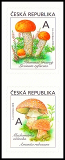 Jedlé houby - křemenáč březový, muchomůrka růžovka (samolepící známky)