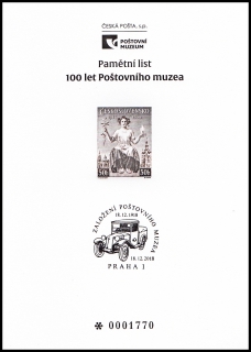 100 let Poštovního muzea - 20. výročí vzniku ČSR