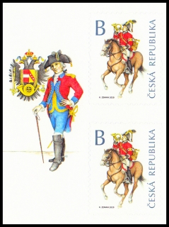 Výplatní samolepící  známka (B) - Poštovní uniformy (potištěný levý okraj + 2zn)