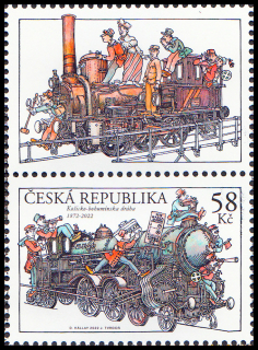 ČR - 150. výročí zprovoznění Košicko-bohumínské dráhy (známka z aršíku + kupon)