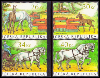 Výcvik ceremoniálních kočárových koní v Kladrubech nad Labem (známky z aršíku)