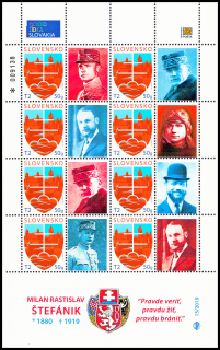 Tiskový list známky s personalizovaným kupónem - M. R. Štefánik (č.zn.636)
