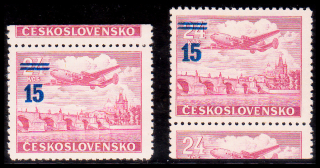 Přetisková provizoria - 15/24 Kčs světle modrý přetisk KH + KD