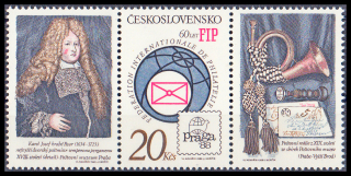 Praga 1988 - 60 let FIP (známka z aršíku KZK -  zoubkovaná) 