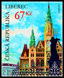 Historické radnice a náměstí - Liberec (známka z aršíku)