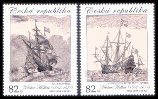 Václav Hollar - rytiny lodí (známky z aršíku)